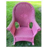 Vintage Red Wicker Rocking Chair with Curved Back