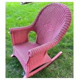 Vintage Red Wicker Rocking Chair with Curved Back