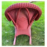 Vintage Red Wicker Rocking Chair with Curved Back