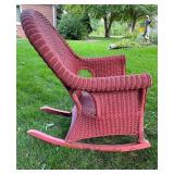 Vintage Red Wicker Rocking Chair with Curved Back