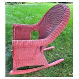 Vintage Red Wicker Rocking Chair with Curved Back