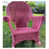 Vintage Red Wicker Rocking Chair with Curved Back