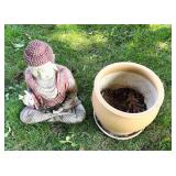 Outdoor Buddha Garden Statue and Large Ceramic Planter Pot