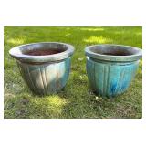 Pair of Large Glazed Ceramic Outdoor Planters