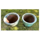 Pair of Large Glazed Ceramic Outdoor Planters