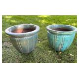 Pair of Large Glazed Ceramic Outdoor Planters