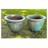Pair of Large Glazed Ceramic Outdoor Planters