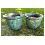 Pair of Large Glazed Ceramic Outdoor Planters