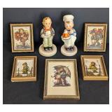 Pair of Hummel Figurines and Miniature Framed Prints