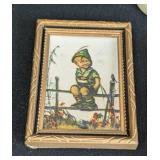 Pair of Hummel Figurines and Miniature Framed Prints