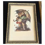 Pair of Hummel Figurines and Miniature Framed Prints
