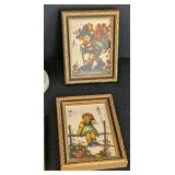 Pair of Hummel Figurines and Miniature Framed Prints