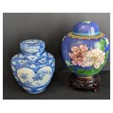 Pair of Small Cloisonné and Ceramic Urns
