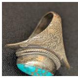 Pair of Sterling Silver Turquoise and Abalone Rings