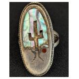 Pair of Sterling Silver Turquoise and Abalone Rings