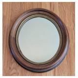 Round Vintage Wood Wall Mirror