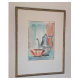Small Framed Still Life Watercolor Painting by Marcotte