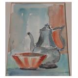 Small Framed Still Life Watercolor Painting by Marcotte