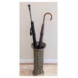 Sterling Silver Handled Parasol and Brass Holder