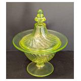 Vintage Uranium Glass Covered Candy Dish
