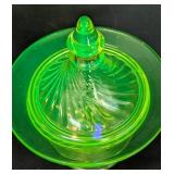 Vintage Uranium Glass Covered Candy Dish