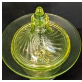 Vintage Uranium Glass Covered Candy Dish