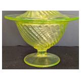 Vintage Uranium Glass Covered Candy Dish