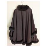 Brown Wool and Fur Wrap