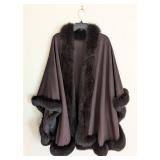 Brown Wool and Fur Wrap
