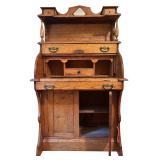 BR2 - Antique Victorian Oak Secretary Desk with Shelves, Drawers, and Cabinet