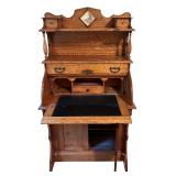 BR2 - Antique Victorian Oak Secretary Desk with Shelves, Drawers, and Cabinet