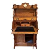 BR2 - Antique Victorian Oak Secretary Desk with Shelves, Drawers, and Cabinet
