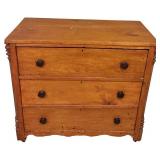 LLR - Antique Three Drawer Wood Dresser with Original Knobs