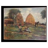 LLR - Framed Haystacks and Children Print by Homer Winslow