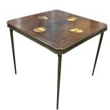 BR1 - Vintage Simmons Folding Metal Card Table with Wood Grain Top
