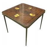BR1 - Vintage Simmons Folding Metal Card Table with Wood Grain Top
