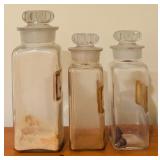 LLR - Set of 3 Vintage Apothecary Glass Jars with Labeled Fronts