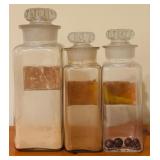 LLR - Set of 3 Vintage Apothecary Glass Jars with Labeled Fronts