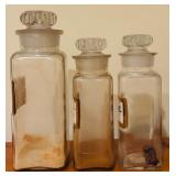 LLR - Set of 3 Vintage Apothecary Glass Jars with Labeled Fronts