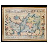 LLR - Framed Vintage World Map Art Print by Ioannes Ianssonius 1621 Style