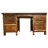 LO - Vintage Solid Wood Double Pedestal Office Desk
