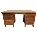 LO - Vintage Solid Wood Double Pedestal Office Desk