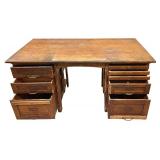 LO - Vintage Solid Wood Double Pedestal Office Desk