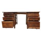 LO - Vintage Solid Wood Double Pedestal Office Desk