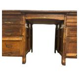 LO - Vintage Solid Wood Double Pedestal Office Desk