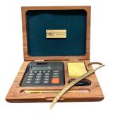 LO - Vintage Office Lot with Metal Tin Box, Desk Set, Brass Toast Rack, and More