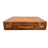 Vintage Leather Briefcase with Assorted File Folders and Office Supplies