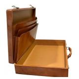 Vintage Leather Briefcase with Assorted File Folders and Office Supplies