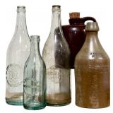LLR - Collection of 5 Vintage Pottery and Glass Bottles Including Brewery Pieces