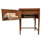 BR2 - White De Luxe Automatic Model 674 Sewing Machine with Vintage Table and Accessories